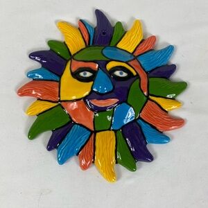 Colorful Sun Face Ceramic Wall Art 8” handmade